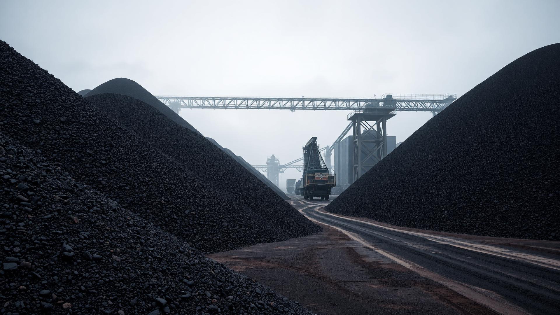 Thermal coal stockpile at an industrial handling terminal