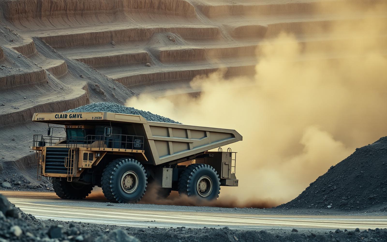 Mining haul truck moving ore from an open-pit operation